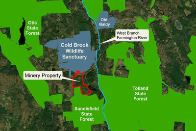 Map showing the Minery property & nearby protected areas