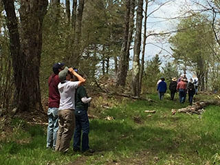 Landowner giving tour of managed forest land © MA Woodlands Institute