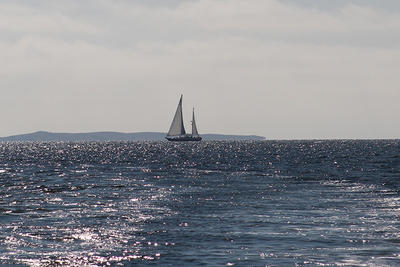 Sailboat on ocean pre-sunrise © Andrea Collins