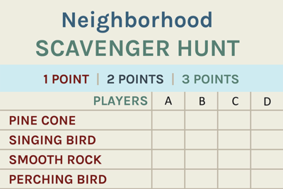 Neighborhood Scavenger Hunt scorecard