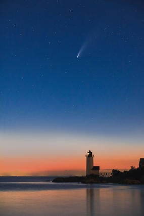 Comet NEOWISE over Annisquam Lighthouse in Gloucester © Alison Leedham