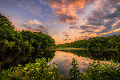 Sunset over river in Sharon MA © Lynda Appel