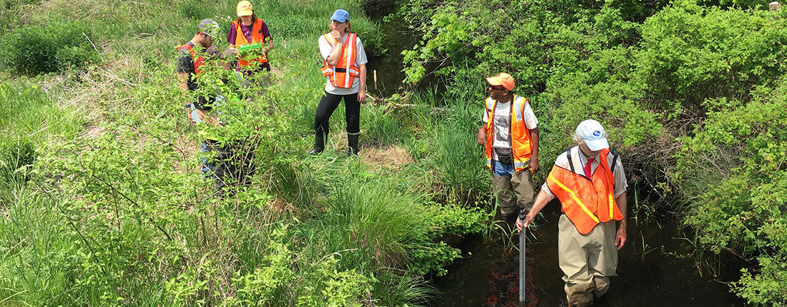Participants in the field during a training focused on culverts in the Taunton watershed