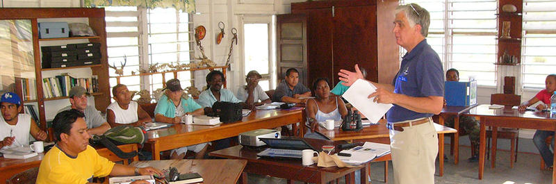 Bill Gette lecturing at Hill Bank in Belize by Dave Larson
