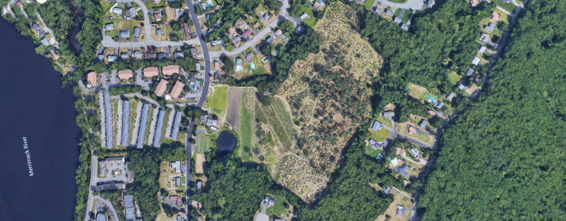 An aerial satellite map of Pawtuckeville Farm