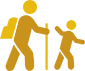 Yellow icon of two hikers