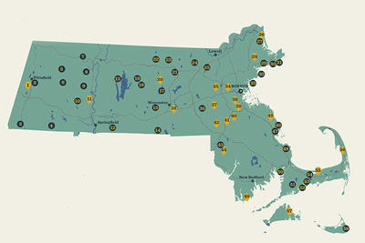 Statewide 2018 map of wildlife sanctuaries in MA