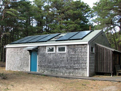 Solar panels on a bath house at Wellfleet Bay Wildlife Sanctuary