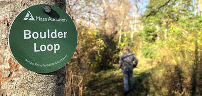 Boulder Loop trail sign at Allens Pond Wildlife Sanctuary