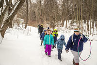 Kids outside in snow for a winter school vacation program at Arcadia Wildlife Sanctuary © Phil Doyle