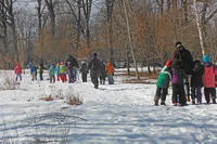 School vacation week groups in snow