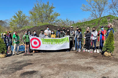 Volunteers during a BNC tree planting event sponsored by Target & Arbor Day Foundation