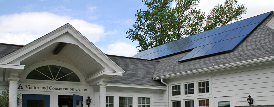 Visitor's Center roof-mounted solar PV array at Broad Meadow Brook Wildlife Sanctuary