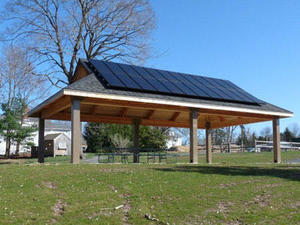 Solar panels on camp pavilion at Broad Meadow Brook Wildlife Sanctuary