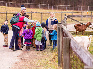 Kids and educators with Drumlin goats
