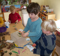Preschool children doing a craft project