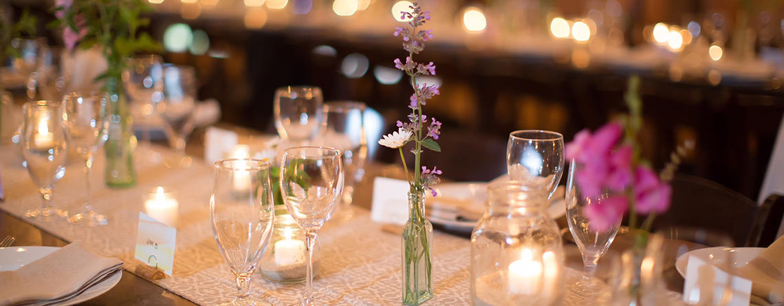 Private dinner event setup at Drumlin Farm