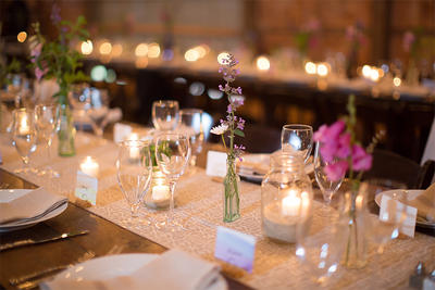 Private dinner event setup at Drumlin Farm