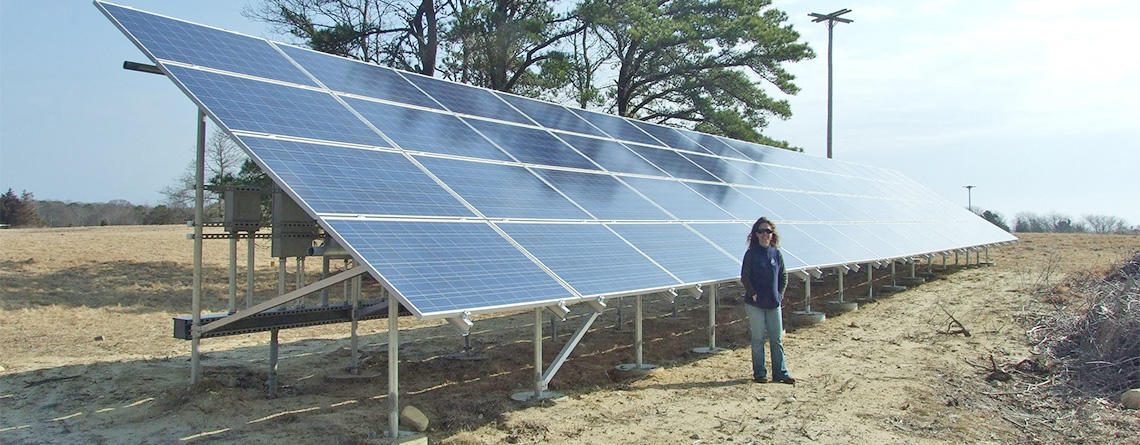 Ground mounted solar array at Felix Neck Wildlife Sanctuary