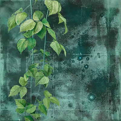 Mixed media artwork of leafy vine on a wall © Joel Howe