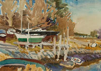 Essex shipyard watercolor by Charles Shurcliff
