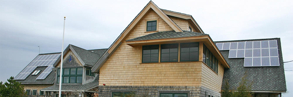 Solar panels on roof of Nature Center at Joppa Flats