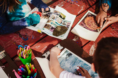 Kids crafting at MABA afterschool program