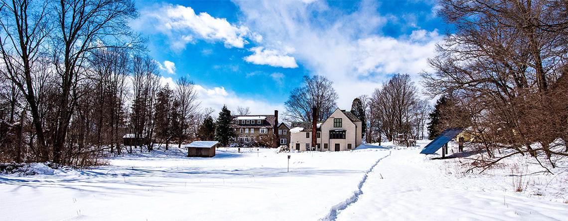 View of a snowy meadow trail behind MABA in winter by Sean Kent 1140