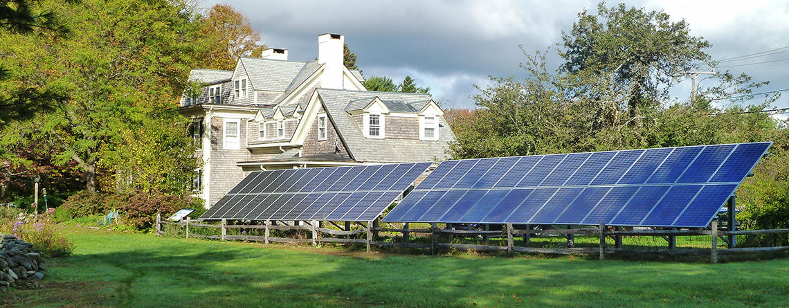 Ground-mounted solar array at Mass Audubon's North River Wildlife Sanctuary