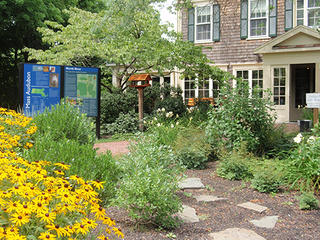 The visitor center and garden at North River Wildlife Sanctuary