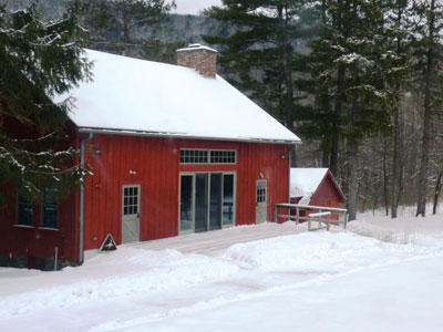 The barn at Mass Audubon Pleasant Valley Wildlife Sanctuary in winter