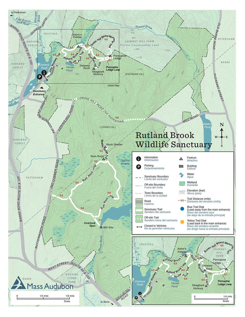 Rutland Brook Wildlife Sanctuary trail map in full color