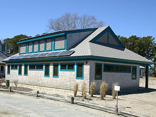 Wellfleet Bay Wildlife Sanctuary Camp building roof solar array.