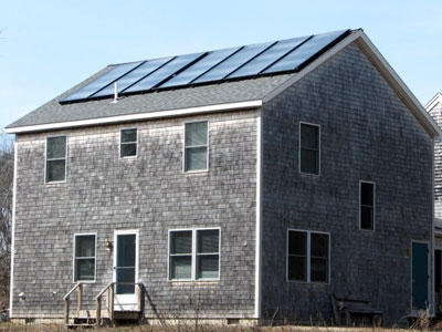 Solar panels on a dormitory at Wellfleet Bay Wildlife Sanctuary