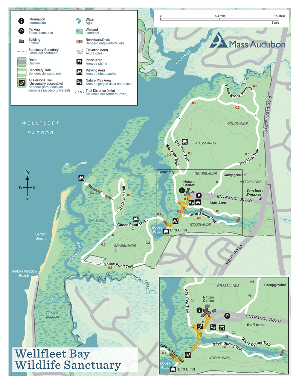 Wellfeet Bay Wildlife Sanctuary trail map in full color