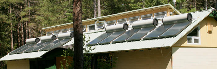 Solar thermal system heats water in the showerhouse at Mass Audubon Wildwood Camp