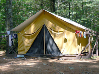 A tent at Mass Audubon Wildwood Camp