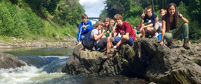 Campers on an adventure trip with Mass Audubon Wildwood Camp