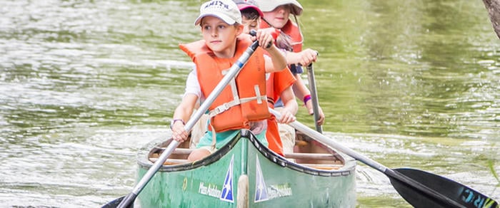 Campers canoeing at Arcadia Wildlife Sanctuary Day Camp