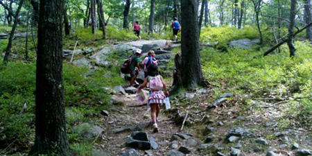 Campers hiking at Blue Hills Trailside Museum