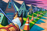 "Dog walk shadows" painting © Paula Pitman Brown