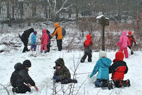 Kids playing in snow at Habitat