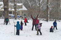 Kids having fun in the snow during February Vacation Week at North River Wildlife Sanctuary