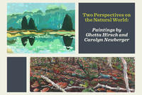 "Art in the Barn" postcard showing art by Ghetta Hirsch & Carolyn Newberger