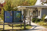 Stony Brook entrance with large map display and Nature Center in view