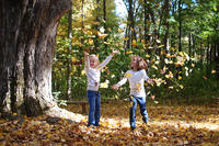 Kids throwing fall leaves in the air © Lisa Roberts