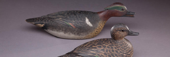 Elmer Crowell pair of teal wooden ducks