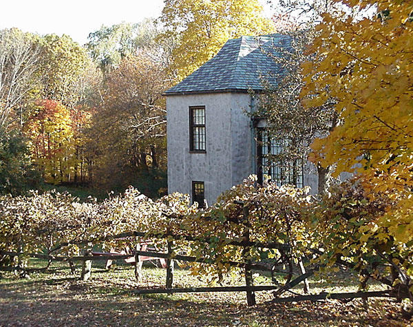 Autumn view of grape arbor and exhibition gallery
