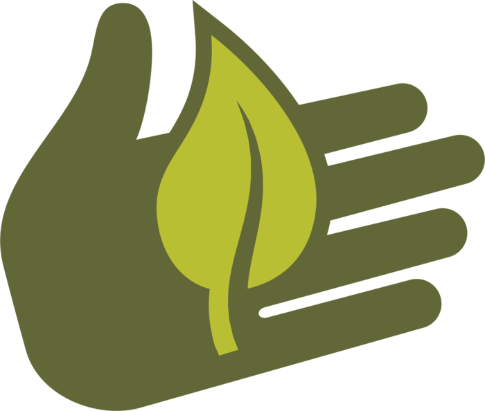 Silhouette of a hand holding a leaf