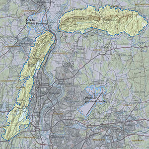 Map of the Mount Holyoke/Mount Tom/East Mountain Range IBA site